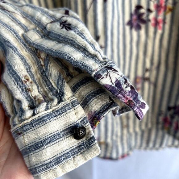 Beach Lunch Lounge Floral Striped Soft Cotton Blouse‎ Size Small - Picture 5 of 9